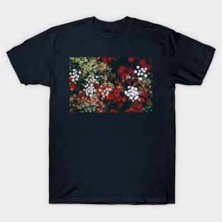 Red and white christmas flowers from above T-Shirt